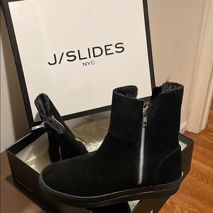 J SLIDES Black Suede Boots